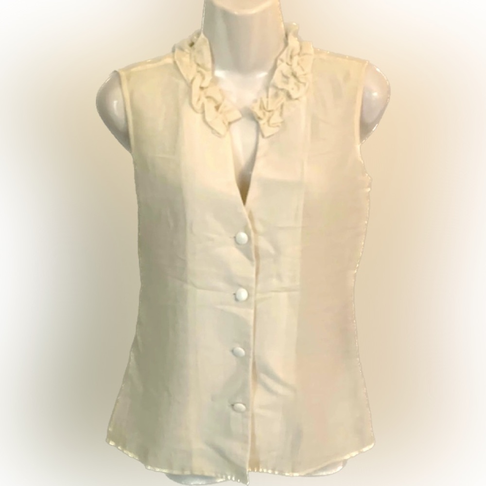 Doncaster Women’s 2 XS Ivory Cream frilly Ruffle Sleeveless career blouse Top